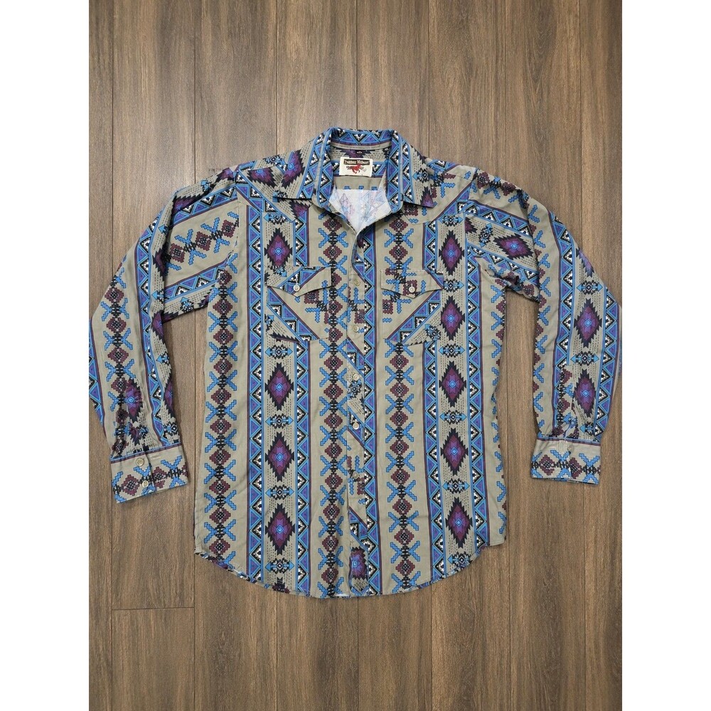 Vintage Youngbloods Western Shirt Mens M Aztec Southwest Button Front 90s